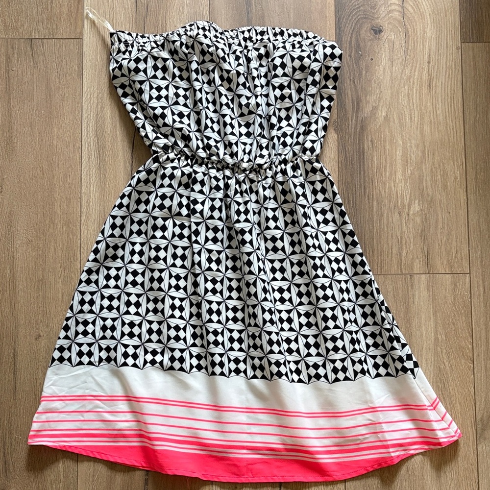 Varga Black and White Strapless Dress with Pink Accents